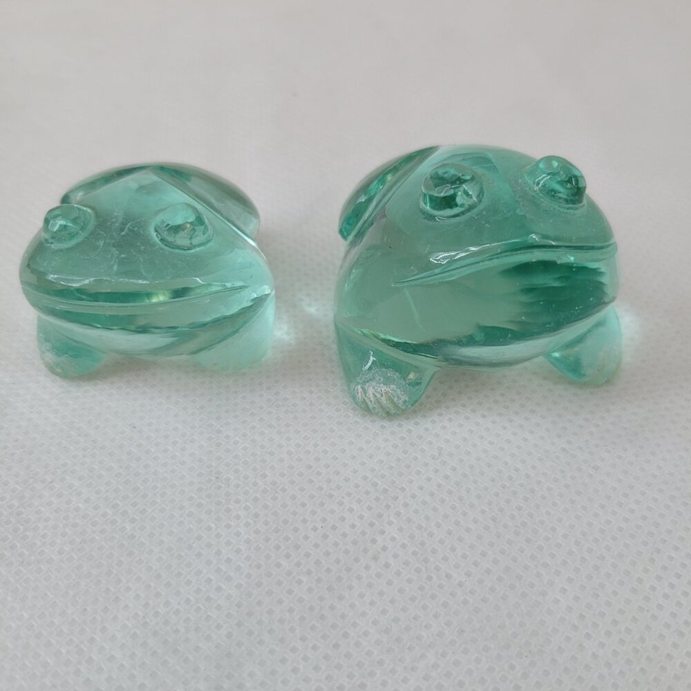 Art Glass Frog Pair - Paperweights or Decor Aqua Blue-Green - Picture 6 of 13